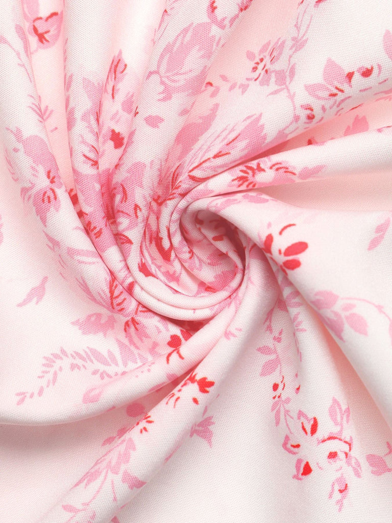 Rosa 40er Smockkleid mit Blumen und Rüschen