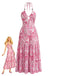 Rosa 40er Maxikleid mit Neckholder und Paisley