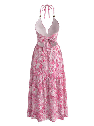 Rosa 40er Maxikleid mit Neckholder und Paisley