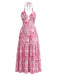 Rosa 40er Maxikleid mit Neckholder und Paisley