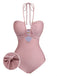 Rosa 40er Badeanzug mit Neckholder und Criss-Cross