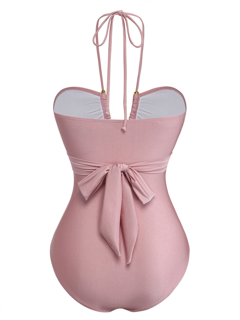 Rosa 40er Badeanzug mit Neckholder und Criss-Cross