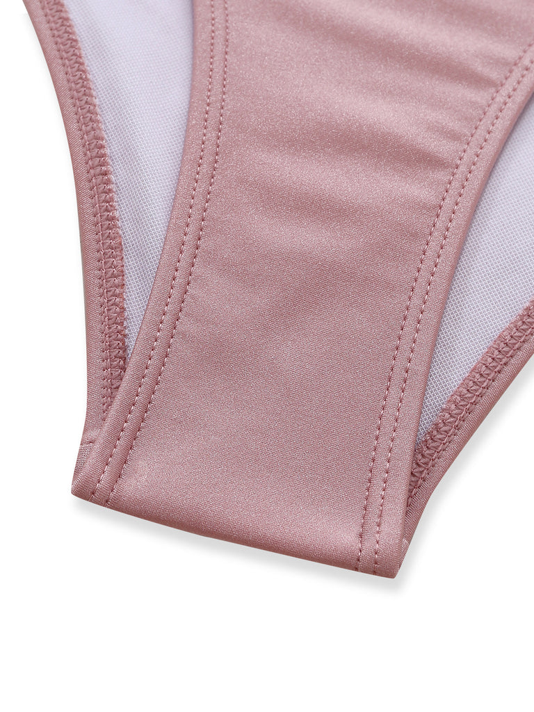 Rosa 40er Badeanzug mit Neckholder und Criss-Cross