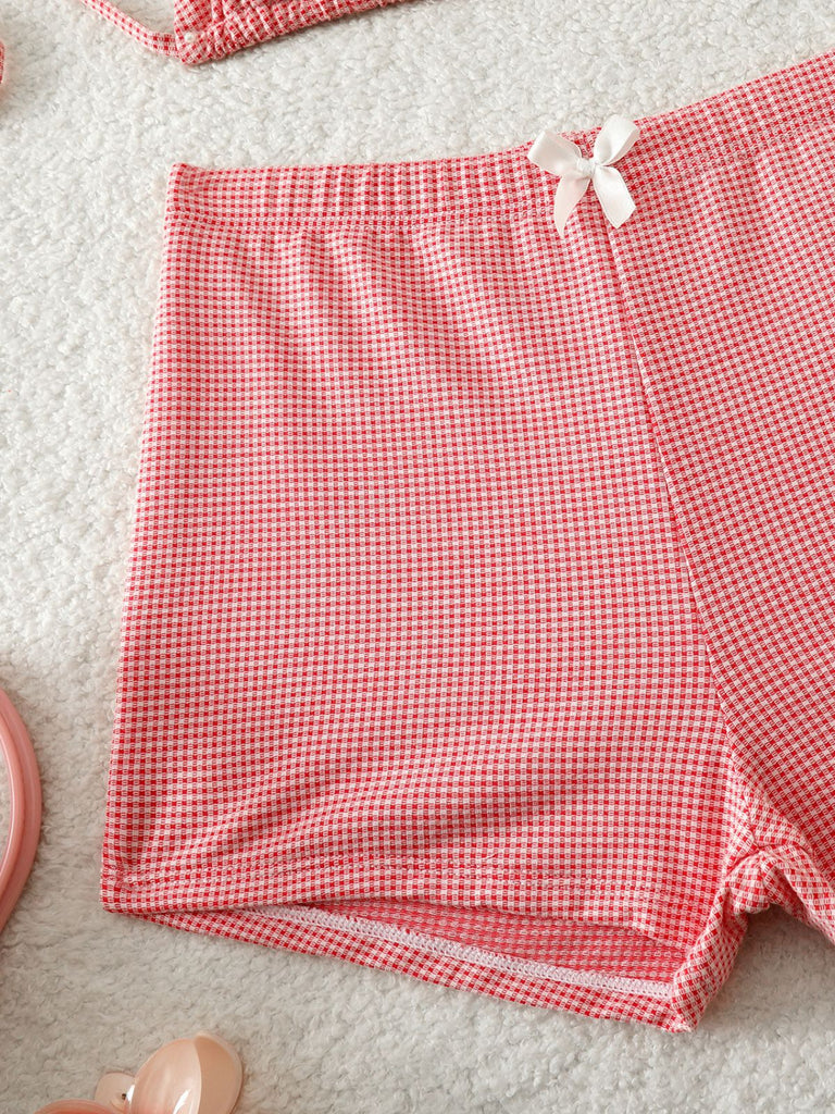 Rosa 50er Bikini-Set & Shorts mit Schleife und Hohe Taille
