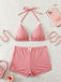 Rosa 50er Bikini-Set & Shorts mit Schleife und Hohe Taille