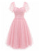Rosa 50er Netzkleid mit Herzausschnitt und Polka-Dots