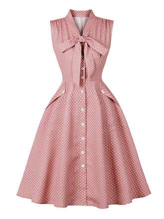 Rosa 50er Swingkleid mit Polka-Dots und Schleife