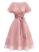 Rosa 50er Satin-Kleid mit Tüll und Bindeband