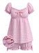 Rosa 1960er Bogen Gingham Rüschen Pyjama Set