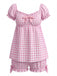 Rosa 1960er Bogen Gingham Rüschen Pyjama Set