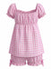 Rosa 1960er Bogen Gingham Rüschen Pyjama Set