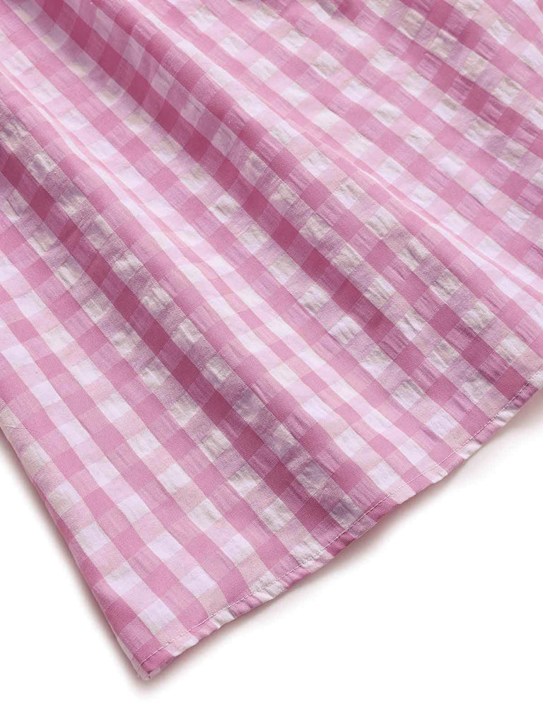 Rosa 1960er Bogen Gingham Rüschen Pyjama Set