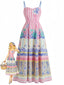 Rosa 70er Maxikleid mit Tropenprint und Spaghettiträgern