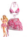 Rosa 80er Netz-Bikini-Set mit Neckholder und Blumen