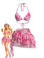 Rosa 80er Bikini-Set & Rüschen-Cover-Up mit Blumen und Neckholder