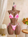 Rosa 80er Netz-Bikini-Set mit Neckholder und Blumen