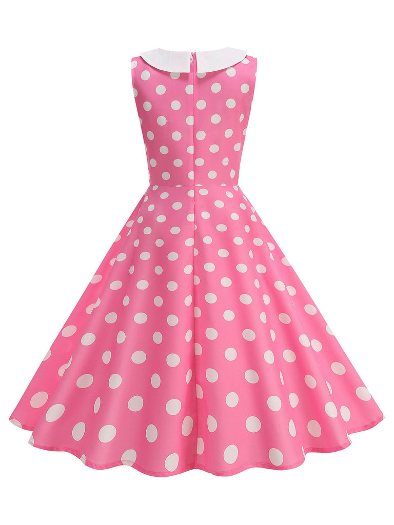 1950er Polka Dot Peter-Pan-Kragen Ärmelloses Kleid