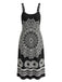 [Übergröße] Schwarzes 70er Bohemian Kleid mit V-Ausschnitt und Riemen