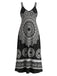 [Übergröße] Schwarzes 70er Bohemian Kleid mit V-Ausschnitt und Riemen