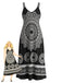 [Übergröße] Schwarzes 70er Bohemian Kleid mit V-Ausschnitt und Riemen