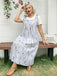 [Übergröße] Hellblaues 40er Kleid mit Blumen und Schürze