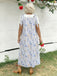 [Übergröße] Hellblaues 40er Kleid mit Blumen und Schürze