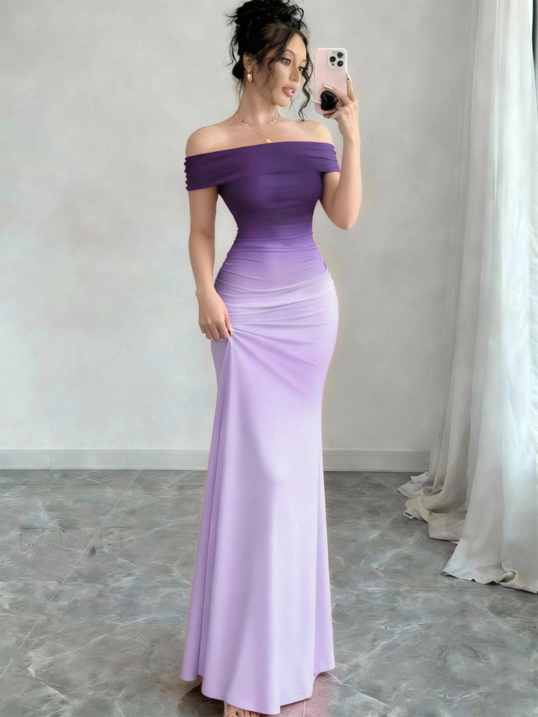 Lila 30er schulterfreies Maxikleid mit rückenfrei und Ombre