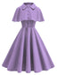 Lila 50er Swingkleid & Cape mit Reverskragen
