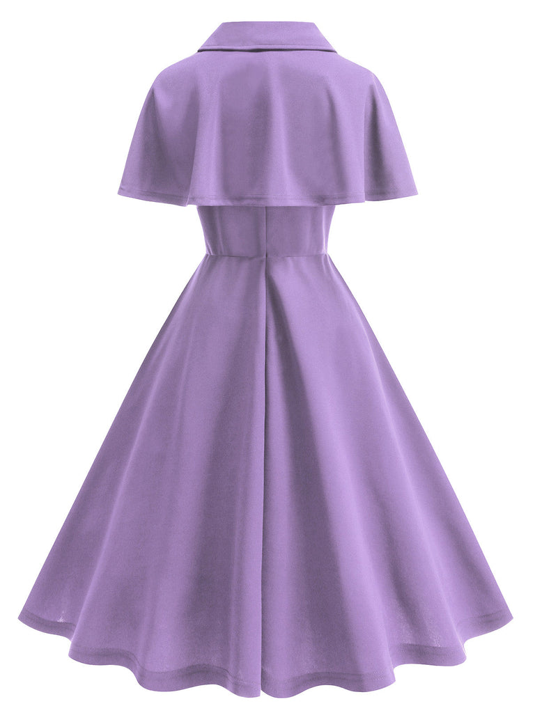 Lila 50er Kleid mit Reverskragen und A-Linie