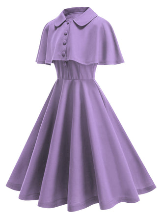 Lila 50er Kleid mit Reverskragen und A-Linie