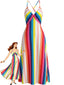 30er A-Linien-Kleid mit Regenbogenstreifen und Spaghettiträgern
