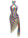 Regenbogen 80er Meerjungfrauenkleid mit Neckholder und Metallic
