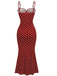 Rotes 30er Fischschwanzkleid mit Spaghettiträger und Polka-Dots