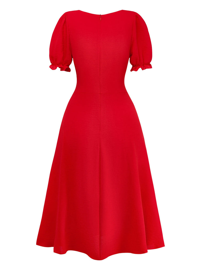 Rotes Empire-Kleid aus den 1940er Jahren – Rückansicht
