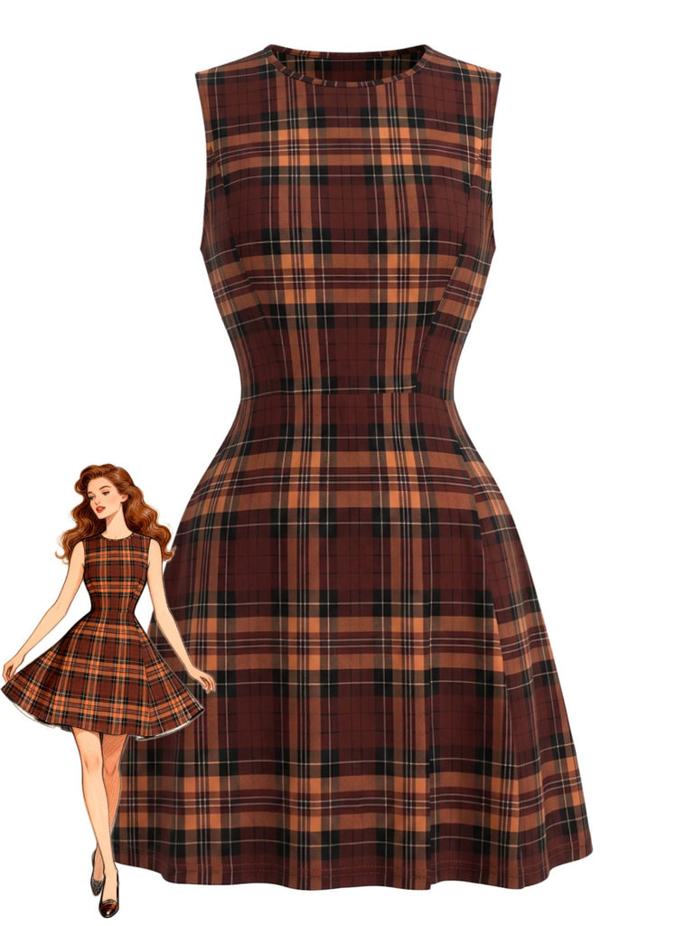 Rotes 60er Ärmelloses Kleid mit Karo und A-Linie