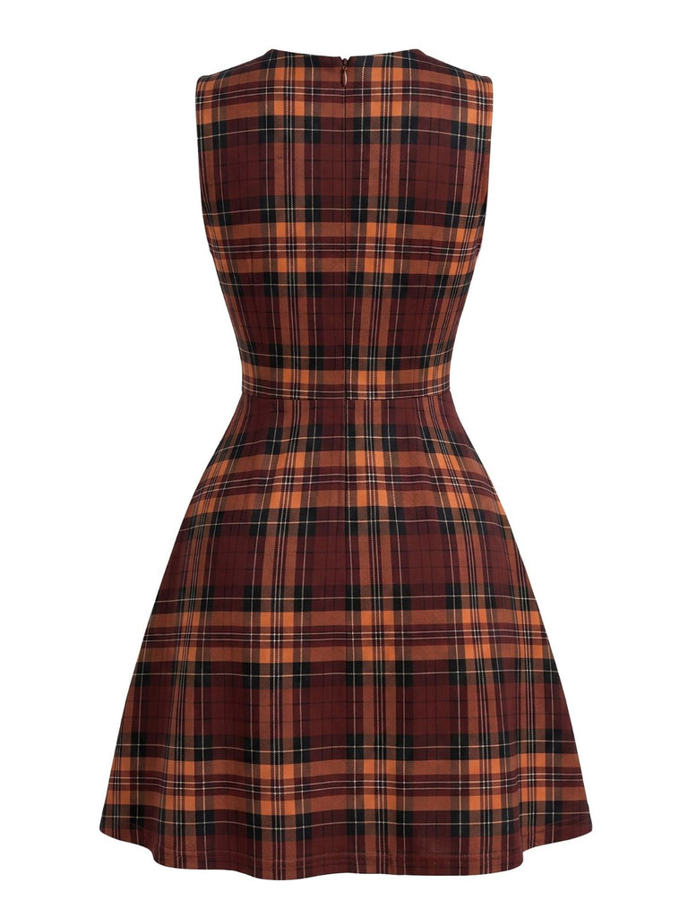 Rotes 60er Ärmelloses Kleid mit Karo und A-Linie