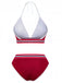 Rot 80er Bikini-Set & Shorts mit Neckholder und Hohe Taille