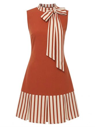 Rotes 60er Ärmelloses Kleid mit Schleife und Streifen