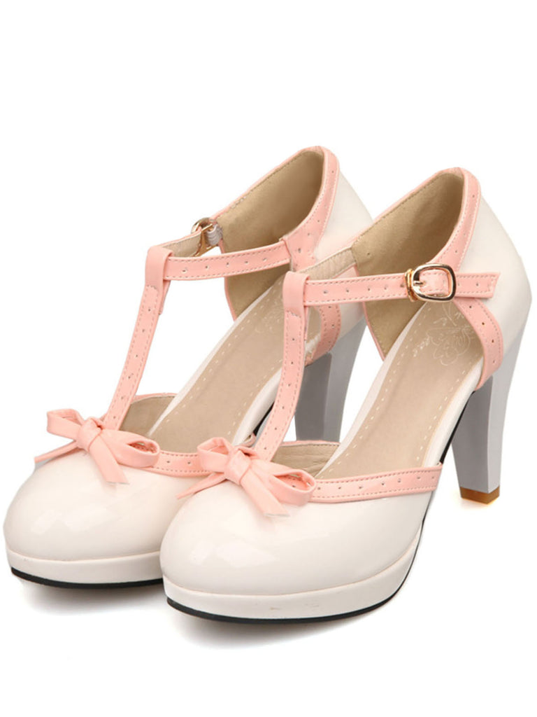 Weiß Retro Bogen Dekor Hoher Absatz Schuhe
