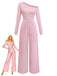 Eleganter, von den 1930er-Jahren inspirierter Jumpsuit mit einer Schulter, Perlenverzierungen und langen Ärmeln – perfekt für formelle Anlässe und Partys im Vintage-Stil.