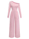 Eleganter Jumpsuit im Vintage-Stil mit langen Ärmeln, asymmetrischem One-Shoulder-Design und Perlenapplikationen, ideal für Abendveranstaltungen und formelle Anlässe.