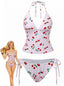 1950er Karomuster Kirsch Druck Halter Tankini Set