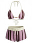 Rosa 1950er Schnür Halter Perlenbesetzt Streifen Bikini Set