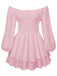 Rosa 1950er Uni Schulterfrei Langarm Gesmoked Mini Kleid