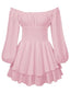 1950er Uni Schulterfrei Langarm Gesmoked Mini Kleid