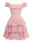 Rosa 1960er Solide Trägerlos Rückenfrei Rüschen Volant Kleid