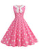Rosa 1950er Polka Dot Peter-Pan-Kragen Ärmelloses Kleid