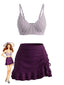 Rosaviolettes 50er gestreiftes Tankini-Set mit Rüschensaum