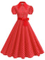 1950er Polka Dot Hemdkragen Gürtel Swing Kleid