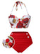 Rot 1960er Halter Roses Bikini Set-with-detail